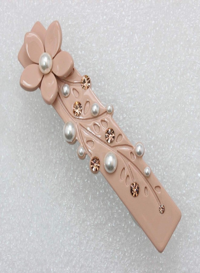 Faship Elegant Peach Flower Art Deco Hair Barrette Made With Premium Rhinestone Crystal - Image 3
