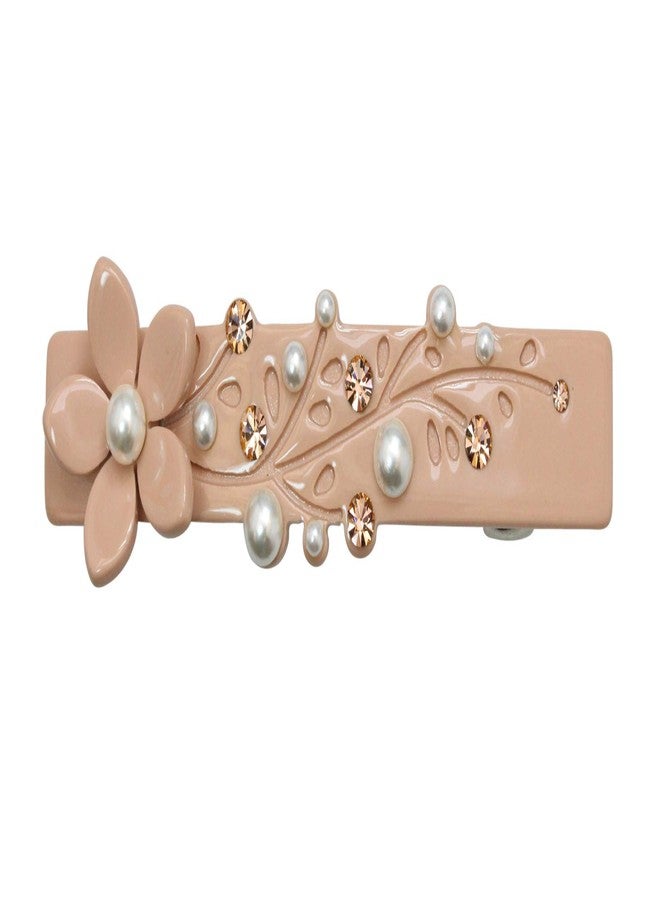 Faship Elegant Peach Flower Art Deco Hair Barrette Made With Premium Rhinestone Crystal - Image 1