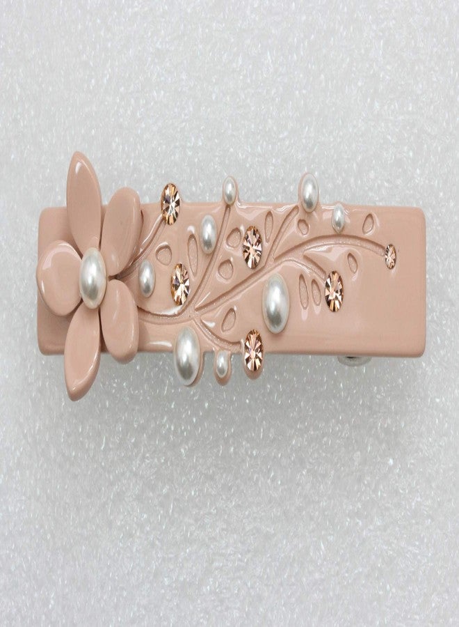 Faship Elegant Peach Flower Art Deco Hair Barrette Made With Premium Rhinestone Crystal - Image 2