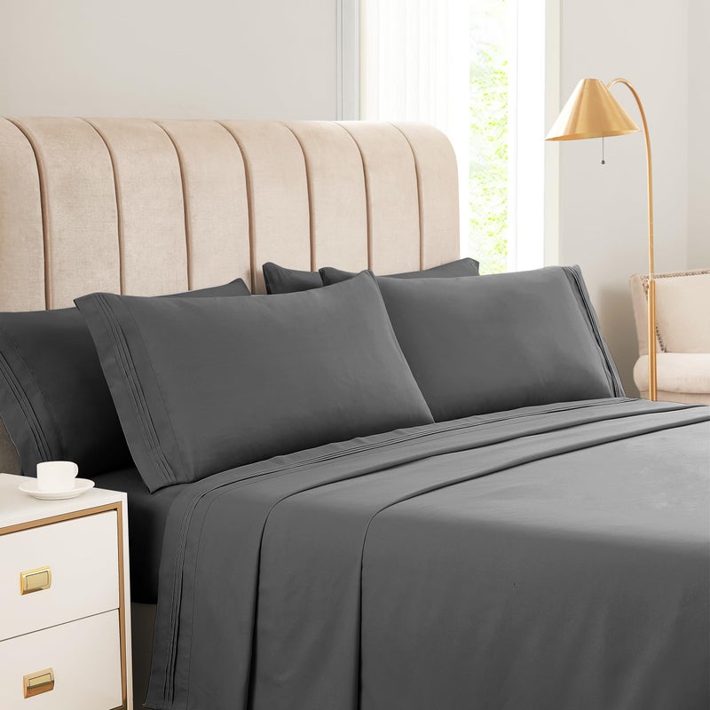 KKN Queen Sheets Set6 Piece Bedding Sheets PillowcasesLuxury Hotel Bed Set for Women Men Deep PocketsSoftCooling Sheet Brushed Microfiber Easy Care Wrinkle Free Sheets