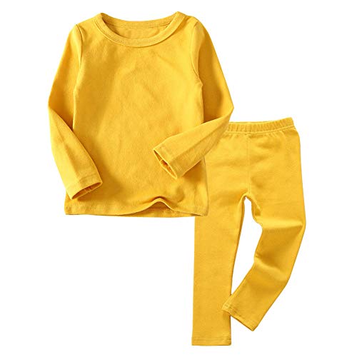 JWWN Toddler Boys Girls Thermal Underwear Long Sleeve T-shirt Leggings 2Pcs Kids Winter Base Layer Set, (Yellow,12Months) - Image 1