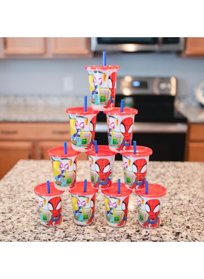 The First Years Spidey and His Amazing Friends Take & Toss Toddler Straw Cups - Spill Proof Toddler Sippy Cups with Snap On Lids and Straws - Spider-Man Gifts and Party Supplies - 10 Oz - 10 Count - Image 4