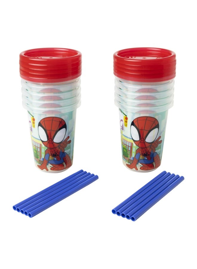 The First Years Spidey and His Amazing Friends Take & Toss Toddler Straw Cups - Spill Proof Toddler Sippy Cups with Snap On Lids and Straws - Spider-Man Gifts and Party Supplies - 10 Oz - 10 Count - Image 1