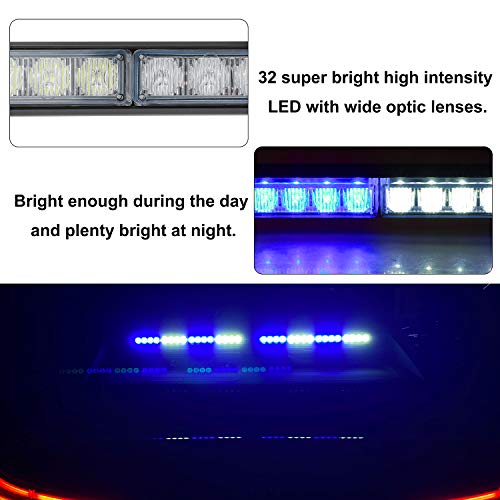 ASPL 2x16.8 inch Emergency Flashing LED Traffic Advisor Strobe Light Bar 32LED 26 Flash Patterns Interior Safety Warning Lights (Blue/White) - Image 3