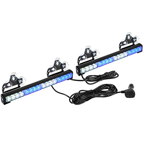 ASPL 2x16.8 inch Emergency Flashing LED Traffic Advisor Strobe Light Bar 32LED 26 Flash Patterns Interior Safety Warning Lights (Blue/White) - Image 1