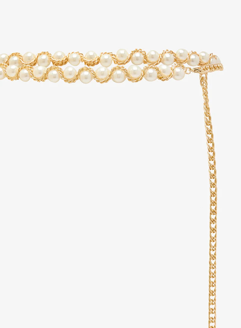 Ella Limited Edition White Golden Pearl Detail Chain Belt for Women | Best Price UAE