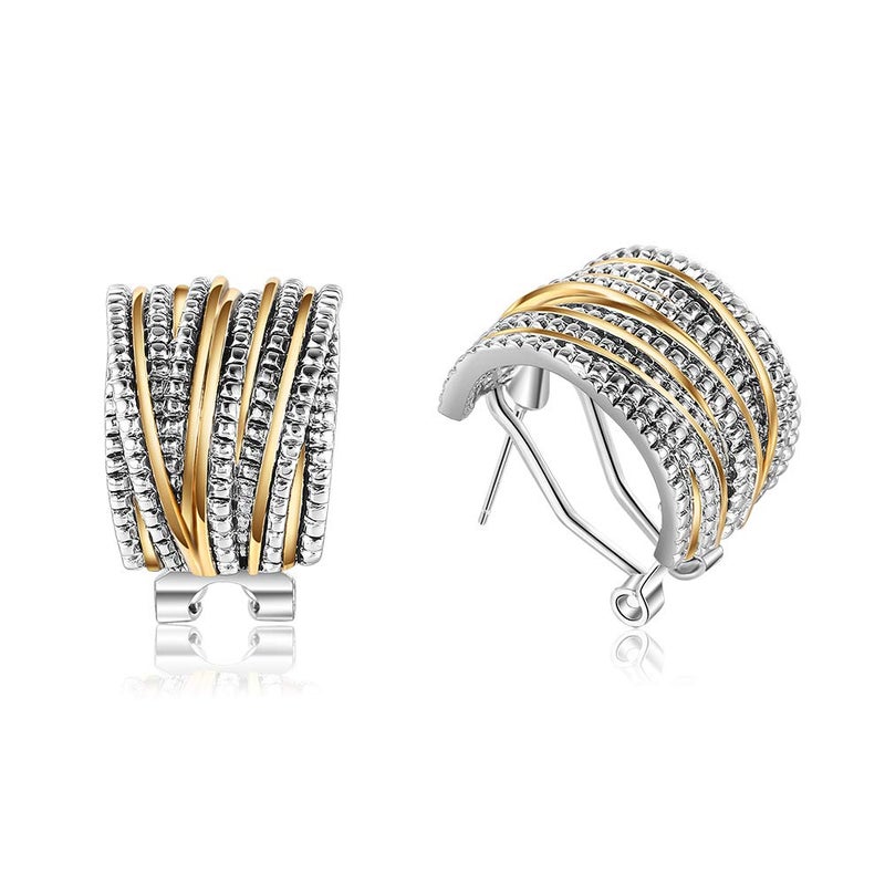 Mytys Two Tone Earrings for Women Gold and Silver Crossover Half Hoop Statement Earring Designer Stud Earrings (Gold & Silver) - Image 1