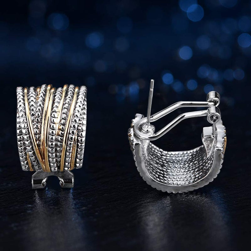 Mytys Two Tone Earrings for Women Gold and Silver Crossover Half Hoop Statement Earring Designer Stud Earrings (Gold & Silver) - Image 5