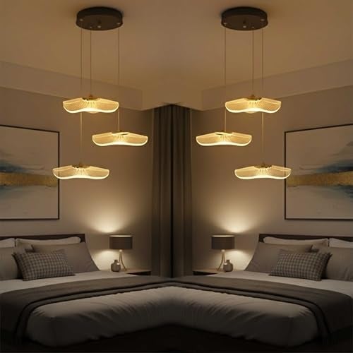 Lamp master 3 Crystal Wave Pendant Light | Modern Acrylic Chandelier with Antique Gold Finish | Elegant Wave Design Hanging Light for Living Room, Bedroom, Dining Room, Restaurants Ceiling Lamp - Image 1