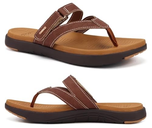 COFACE Womens Orthopedic Flip Flops Ladies Slip On Athletic Yoga Memory Foam Cushioned Recovery Walking Thong Sandals Summer Beach Pool Slippers Comfortable Plantar Fasciitis Arch Support Brown Size 6 - Image 1
