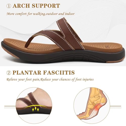 COFACE Womens Orthopedic Flip Flops Ladies Slip On Athletic Yoga Memory Foam Cushioned Recovery Walking Thong Sandals Summer Beach Pool Slippers Comfortable Plantar Fasciitis Arch Support Brown Size 6 - Image 3