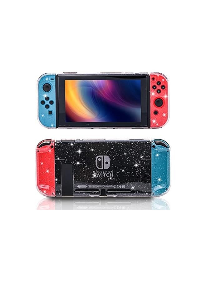 PROMASS Dockable Case for Nintendo Switch, Protective Case for Nintendo Switch with a Tempered Glass Screen Protector and 6 Joy Stick Covers, Fit into The Dock Station - Clear Glitter - Image 1