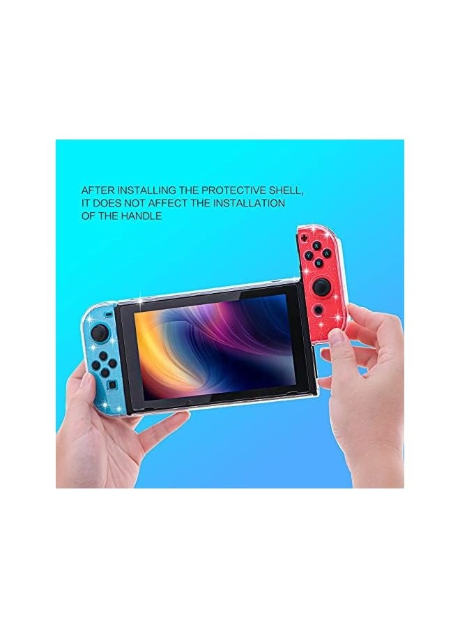 PROMASS Dockable Case for Nintendo Switch, Protective Case for Nintendo Switch with a Tempered Glass Screen Protector and 6 Joy Stick Covers, Fit into The Dock Station - Clear Glitter - Image 5