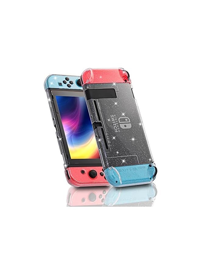 PROMASS Dockable Case for Nintendo Switch, Protective Case for Nintendo Switch with a Tempered Glass Screen Protector and 6 Joy Stick Covers, Fit into The Dock Station - Clear Glitter - Image 3