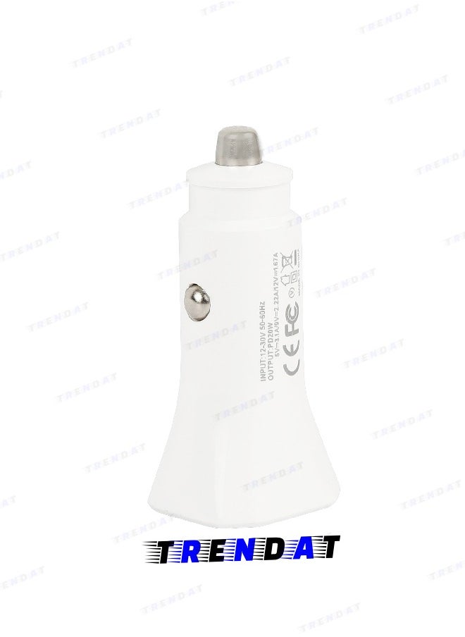 Generic 20W car charger with Type C port + charging cable from Type C to iPhone - white  - Image 5