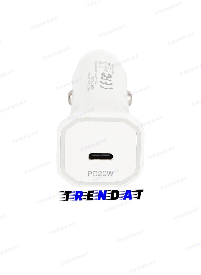 Generic 20W car charger with Type C port + charging cable from Type C to iPhone - white  - Image 2