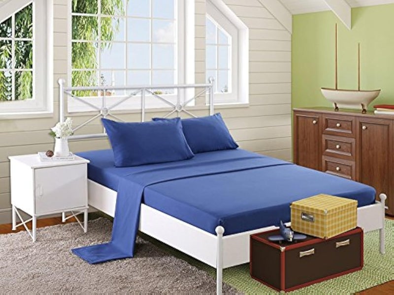 Luxury cotton Bed Sheet Set, Royal Blue, 3-Piece, Deep Pocket Fitted Sheet with Pillowcases, Modern Bedroom Bedding Collection,bed 140cm *200 cm
