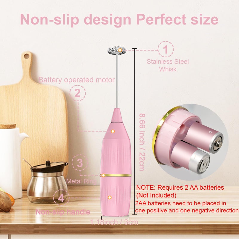 Yucime Handheld Milk Frother Wand for Coffee, Matcha, Latte, Cappuccino, Hot Chocolate, Egg, Pink - Image 2