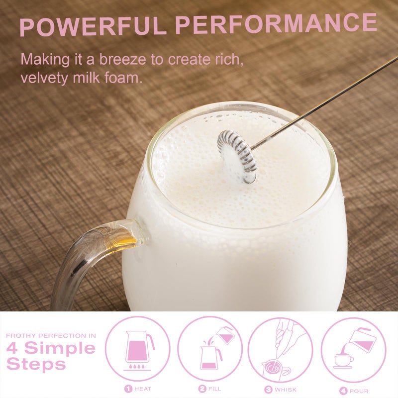 Yucime Handheld Milk Frother Wand for Coffee, Matcha, Latte, Cappuccino, Hot Chocolate, Egg, Pink - Image 3