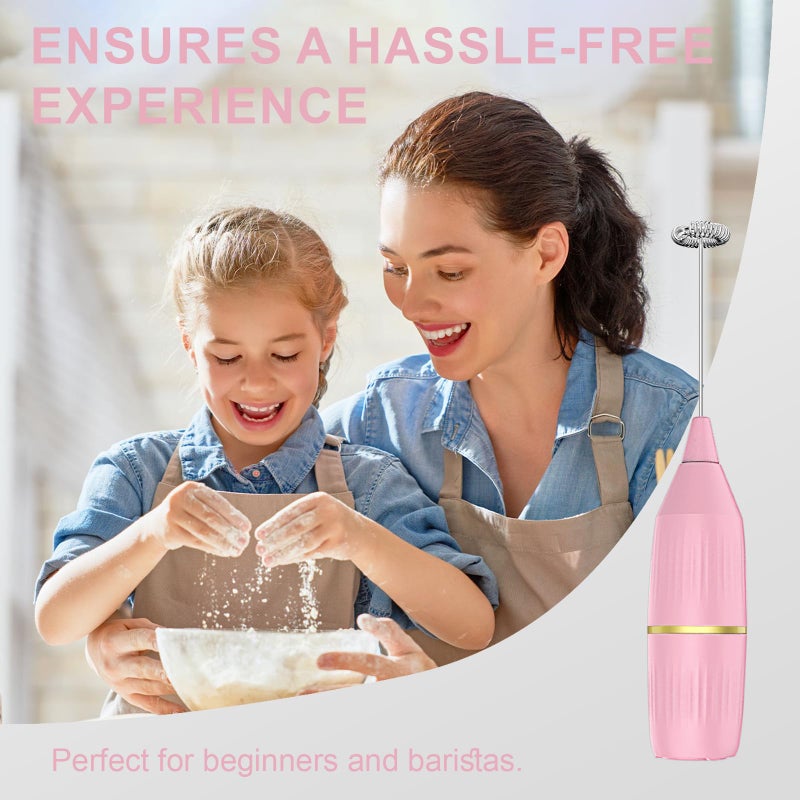 Yucime Handheld Milk Frother Wand for Coffee, Matcha, Latte, Cappuccino, Hot Chocolate, Egg, Pink - Image 4