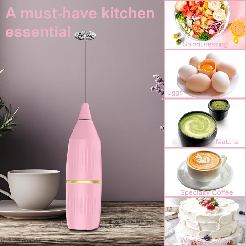 Yucime Handheld Milk Frother Wand for Coffee, Matcha, Latte, Cappuccino, Hot Chocolate, Egg, Pink - Image 5