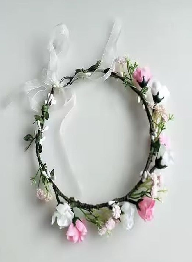 KLIVE Flower Crown Tiara for Women Girls, Wedding Headband with Multicolor Floral Design, Boho Bridal Hair Accessory for Haldi Mehendi Party Photoshoot Festival Look, Adjustable Size - Image 1