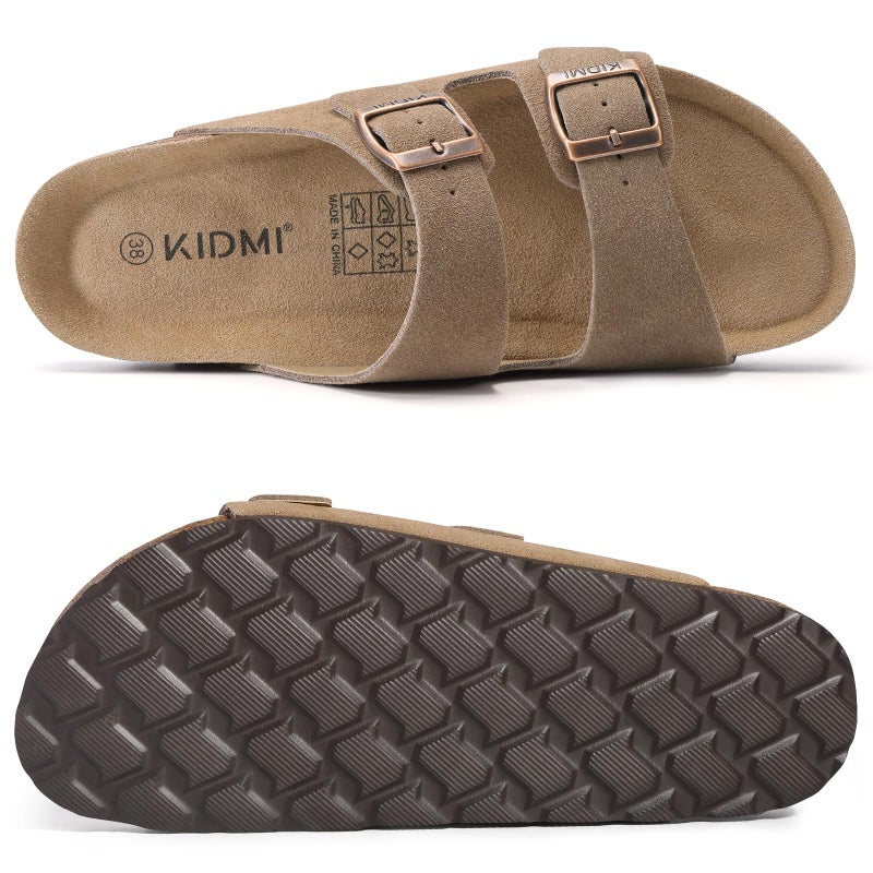 KIDMI Unisex Genuine Suede Summer Sandals Arch Support Cork Footbed Slide Sandals with Double Adjustable Buckle for Women Men, Mocha 41 - Image 4