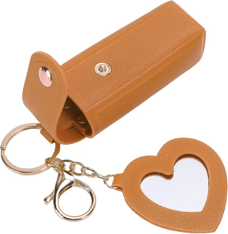Zerodis Pu Leather Lip Balm Pouch, Cosmetic Bags Holder Keychain With Mirror Comfortable Touch Lipstick Holder Bag For Women Travel Essentials 3.54X1.18In Pu Leather Lip Balm Pouch, (Yellow) - Image 5