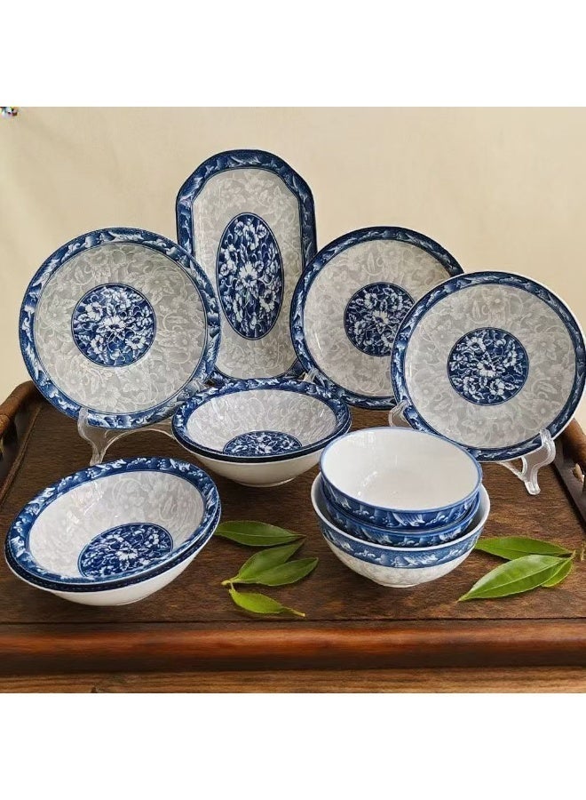  حياة القمر1 (44 قطعة) طقم أواني طعام من البورسلين الأزرق والأبيض من الدرجة الإمبراطورية، طقم مكون من 44 قطعة مناسب لـ 10 أشخاص. يشمل أطباق طعام وأطباق حساء وأطباق سمك وأطباق حساء. آمن للاستخدام في غسالة الأطباق والميكروويف. صديق للبيئة وصالح للاستخدام الغذائي. - Image 3