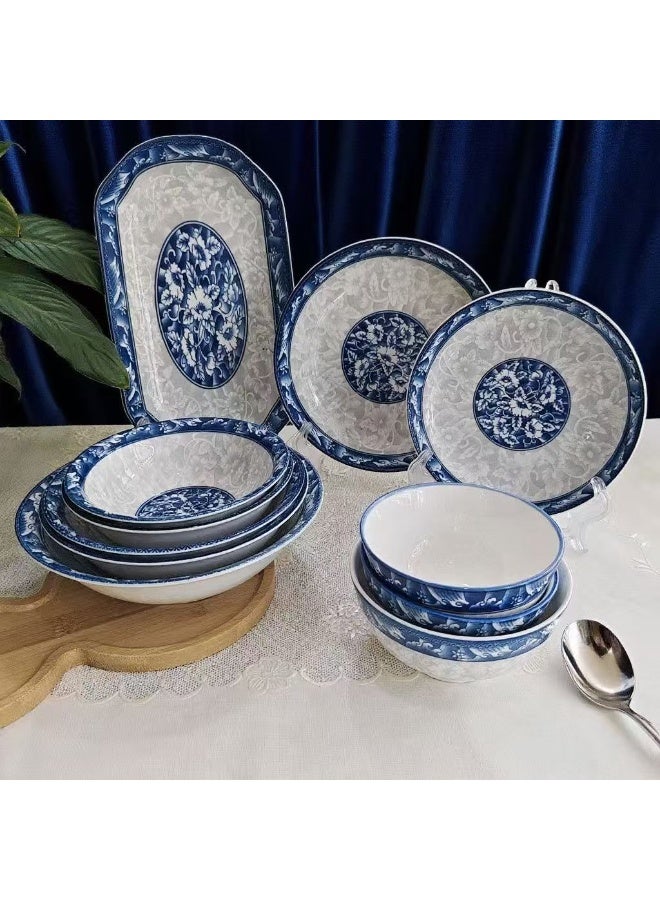  حياة القمر1 (44 قطعة) طقم أواني طعام من البورسلين الأزرق والأبيض من الدرجة الإمبراطورية، طقم مكون من 44 قطعة مناسب لـ 10 أشخاص. يشمل أطباق طعام وأطباق حساء وأطباق سمك وأطباق حساء. آمن للاستخدام في غسالة الأطباق والميكروويف. صديق للبيئة وصالح للاستخدام الغذائي. - Image 4