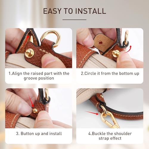 OAikor Upgraded 4 Buckles Purse Strap Replacement Compatible with Longchamp S/M Bag, Anti-Slip Leather Bag Straps Conversion Kit, Handbags Crossbody Shoulder Strap 34-48'' Adjustable for Women(Brown) - Image 4