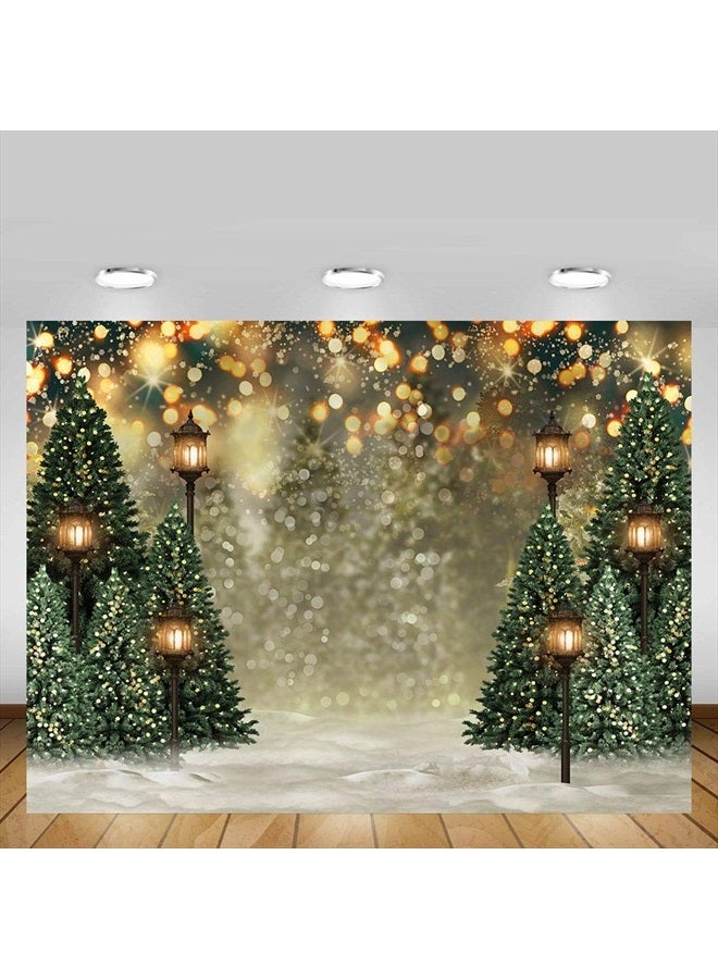 MEHOFOND 7x5ft Winter Christmas Tree Snowflake Green Newborn Photography Background Snow Scene Glitter Bokeh Child Portrait Backdrops Xmas Birthday Baby Shower Party Photo Banner Props - Image 2
