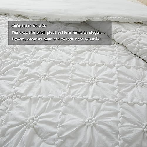 BEDAZZLED King Size Comforter Sets, White Bedding Comforter Set, 3 Pieces Pinch Pleat Bedding Sets with Comforter and Pillowcases Soft Farmhouse Shabby Chic Comforter for All Season - Image 4