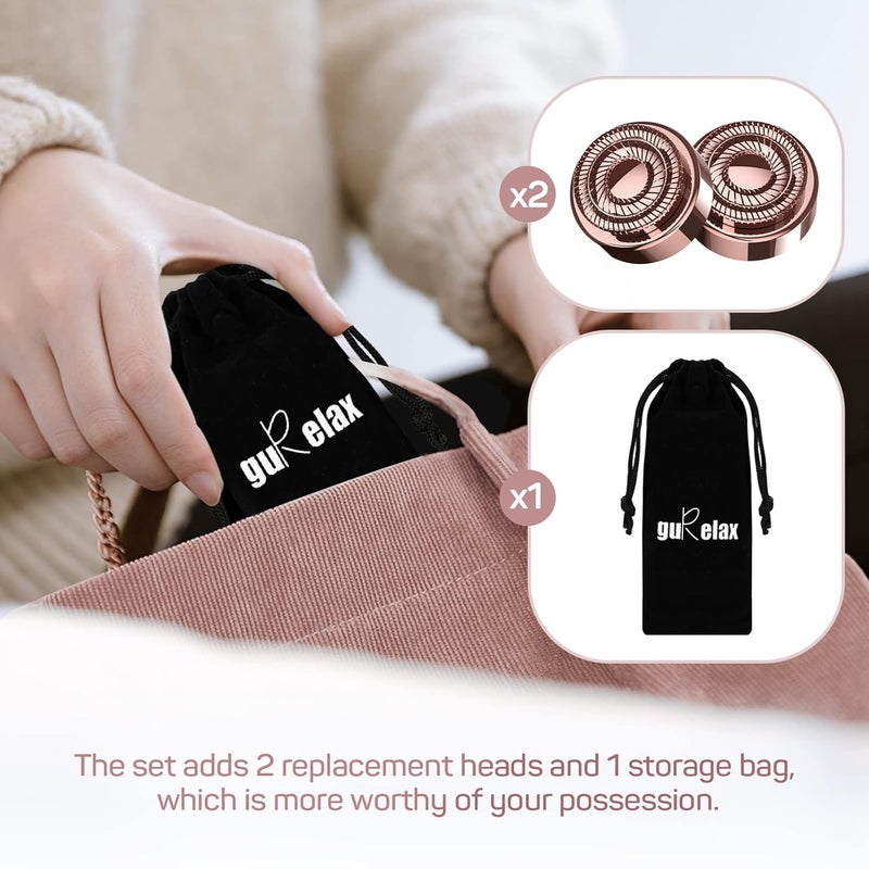 gurelax إزالة شعر الوجه للنساء (فاخرة)، جهاز إزالة الشعر، أفضل شفرات/مقصات/حلاقة كهربائية للذقن/الشفة العليا/شعر الخوخ، يتضمن 2 رؤوس استبدال - Image 3