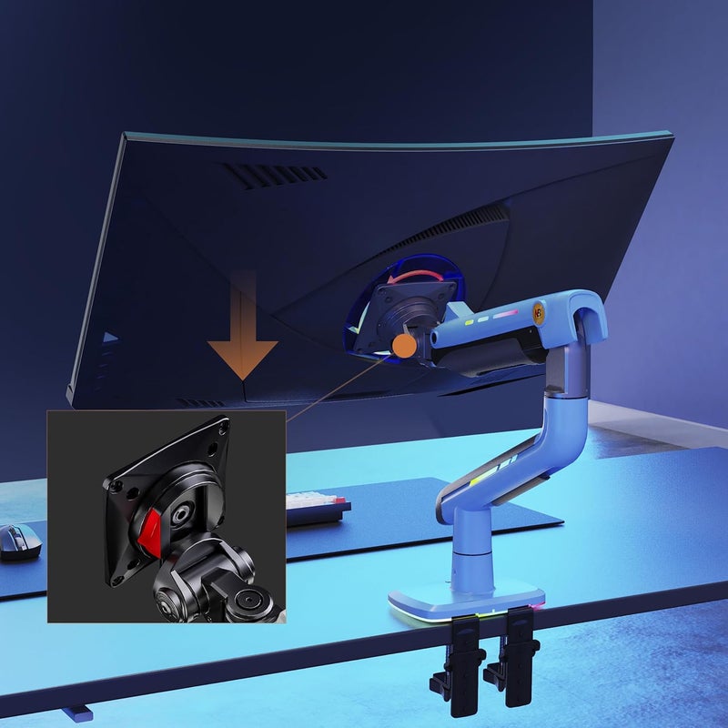 NB Ergonomic Ultrawide Monitor Arm Desk Mount for Max 60 inch Computer Screen & Load up to 20 kg, Gaming & Office Monitor Stand Mechanical Spring | VESA 75/100 mm (Gulf Blue) - Image 5