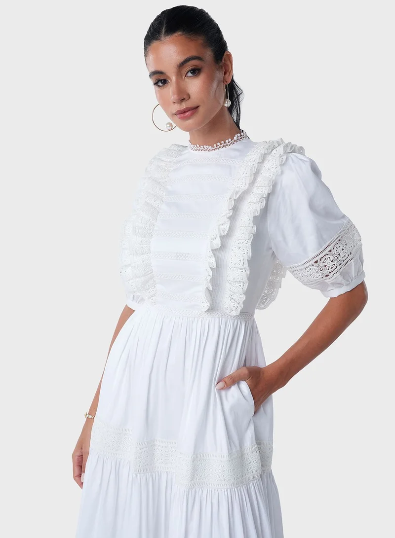 Threadz by Ajooni Ruffled Cotton Midi Dress