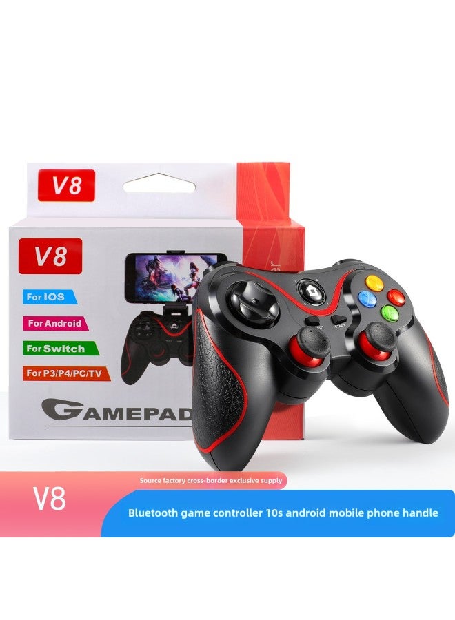 V8 All-in-one Wireless Bluetooth Gamepad Support PC Android Computer Switch Manufacturers-Product Color:V8 Black And Red Belt Packaging Bracket