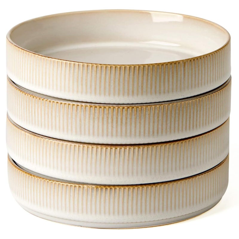 famiware Star 75 Pasta Bowls Set Salad Bowl Set of 4 Double Reactive Glaze Stackable Ideal for Your Friend for Housewarming Festivals Cappuccino White