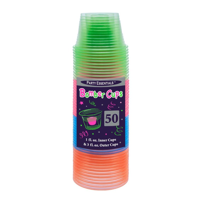 Party Essentials Soft Plastic Bomber Shot Cups  Jager Blaster Power Bombs Cups  3 oz.  50-Count  Assorted Neon - Image 4