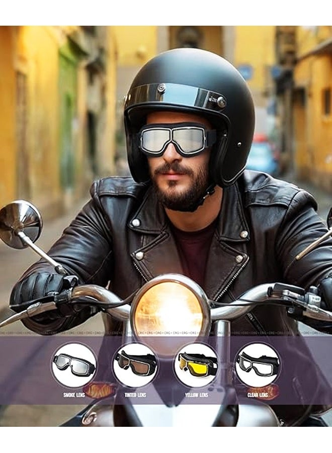 نظارات واقية للدراجات النارية بتصميم طيار كلاسيكي، مصنوعة من الجلد، مناسبة للدراجات النارية والدراجات البخارية وسباقات الموتوكروس. - Image 5