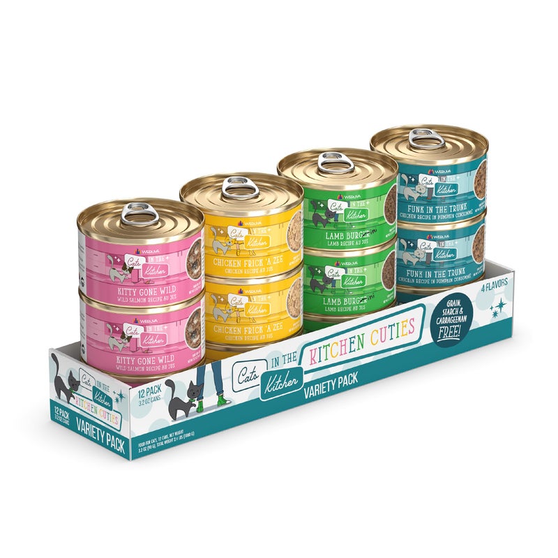 Weruva Cats in The Kitchen, Kitchen Cuties Variety Pack, Wet Cat Food, 3.2oz Can (Pack of 12) - Image 1