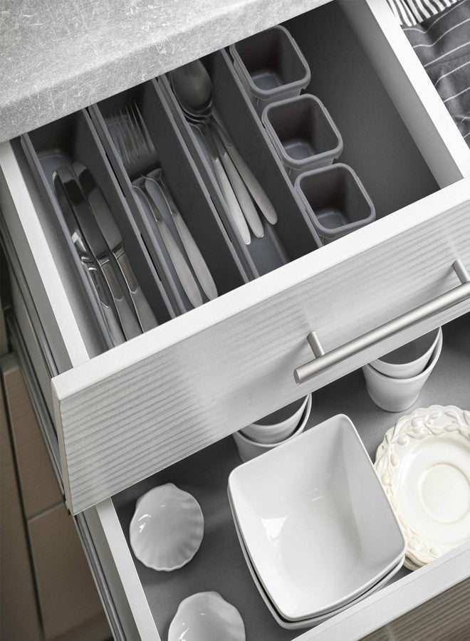 AMIRATE 8-Piece Cutlery Tray Set for Kitchen Drawers – Interlocking Plastic Drawer Organizer Tray for Spoons, Knives, Forks & Utensils – Modular Desk & Drawer Storage Bins for Home & Office - Image 5