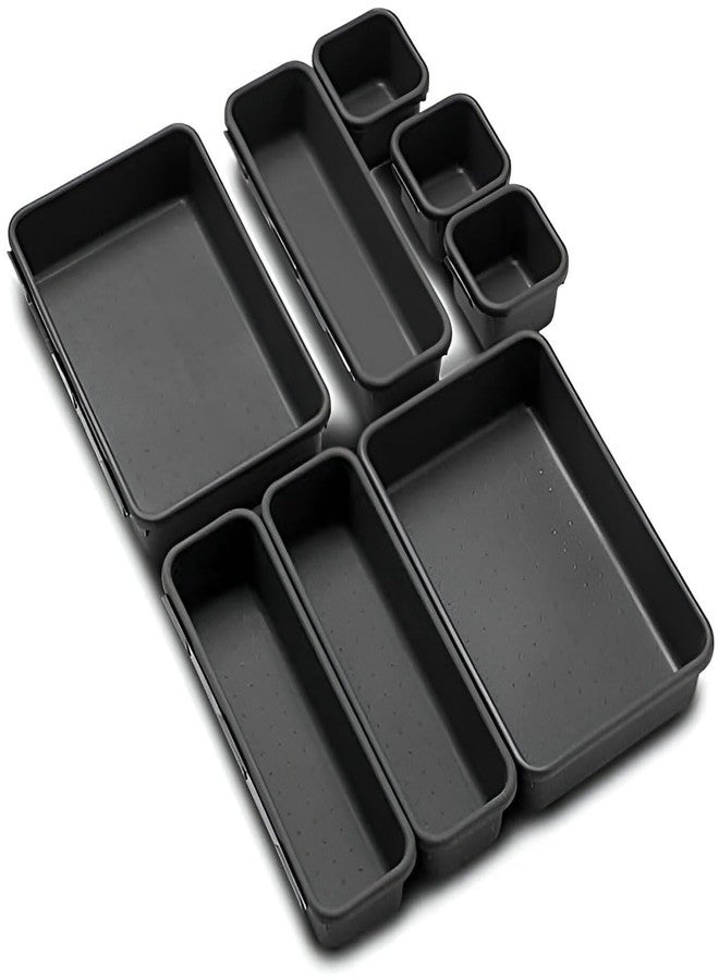 AMIRATE 8-Piece Cutlery Tray Set for Kitchen Drawers – Interlocking Plastic Drawer Organizer Tray for Spoons, Knives, Forks & Utensils – Modular Desk & Drawer Storage Bins for Home & Office - Image 1