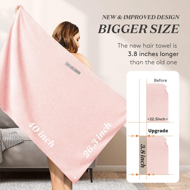 YFONG Large Microfiber Hair Towel Wrap for Women, Soft Hair Drying Towel with Elastic Band, Fast Drying Hair Turbans for Wet Curly Long Hair, Microfiber Towel for Hair Anti Frizz 26.3" X 40" (Pink) - Image 5