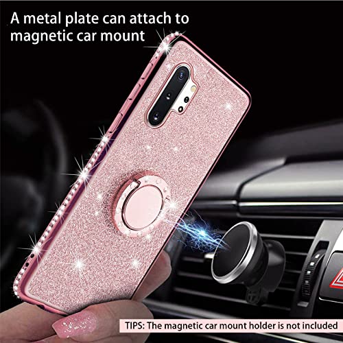 Easyscen for Galaxy Note 10 Plus Case with Ring Stand Lanyard Strap, Cute Bling Shiny Glitter Girly Women Drop Protection Shockproof 2-Layer Protective Phone Cover for Samsung Note 10 Plus - Rose Gold - Image 4