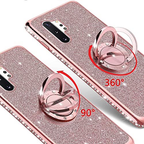 Easyscen for Galaxy Note 10 Plus Case with Ring Stand Lanyard Strap, Cute Bling Shiny Glitter Girly Women Drop Protection Shockproof 2-Layer Protective Phone Cover for Samsung Note 10 Plus - Rose Gold - Image 5