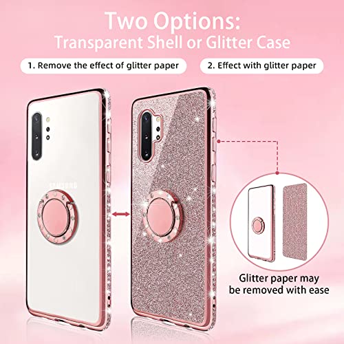 Easyscen for Galaxy Note 10 Plus Case with Ring Stand Lanyard Strap, Cute Bling Shiny Glitter Girly Women Drop Protection Shockproof 2-Layer Protective Phone Cover for Samsung Note 10 Plus - Rose Gold - Image 3