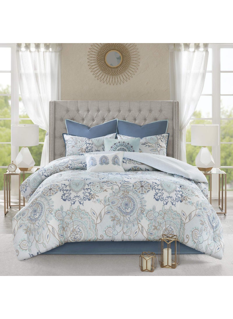 madison park Madison Park Reversible 100 Cotton Comforter Season Set Matching Bed Skirt Decorative Pillows Cal King104x92 Isla Floral Medallion Blue 8 Piece 