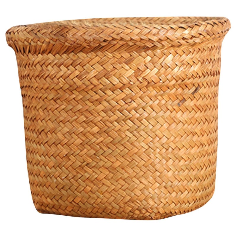 Woven Waste Basket Small Round Natural Seagrass Container XL 24x20cm Multi-Function Storage Bin for Bathroom Kitchen Office Recycling - Image 1