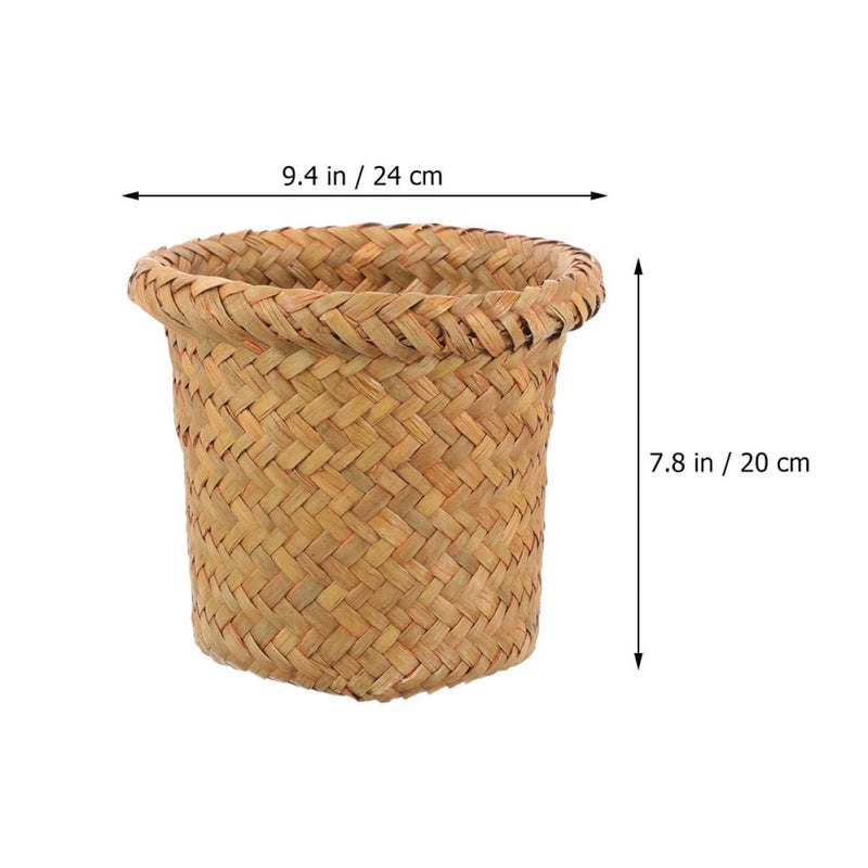 Woven Waste Basket Small Round Natural Seagrass Container XL 24x20cm Multi-Function Storage Bin for Bathroom Kitchen Office Recycling - Image 2